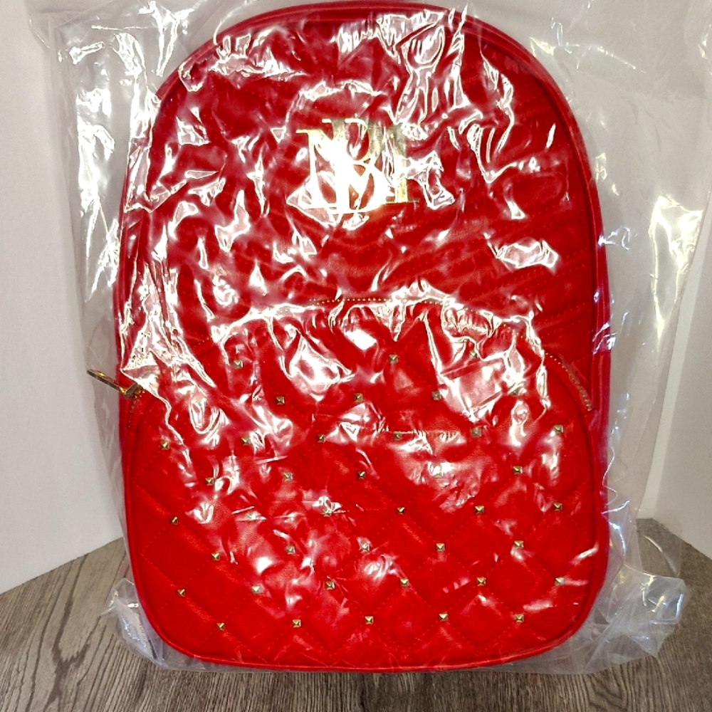BADGLEY MISCHKA Red And Gold Pocket Studded Backpack